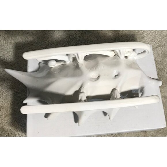 Ceramic Sleigh Holly Leaf Shape Dish Solid Glazed White 11" Long - Picture 8 of 11